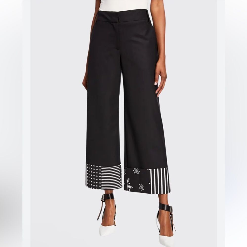 NEW MONSE Bandana Print Cuff Trousers Black White Size 4